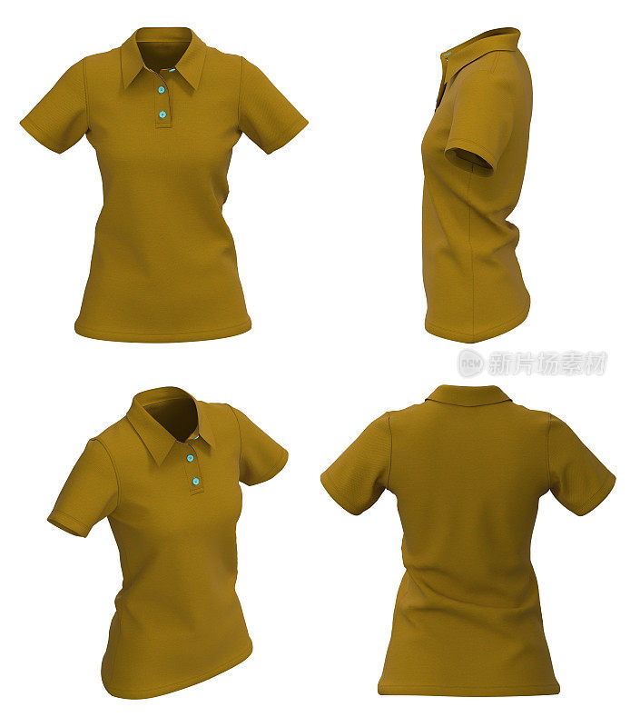 女士Polo t恤模型。孤立。橙色女子Polo衫